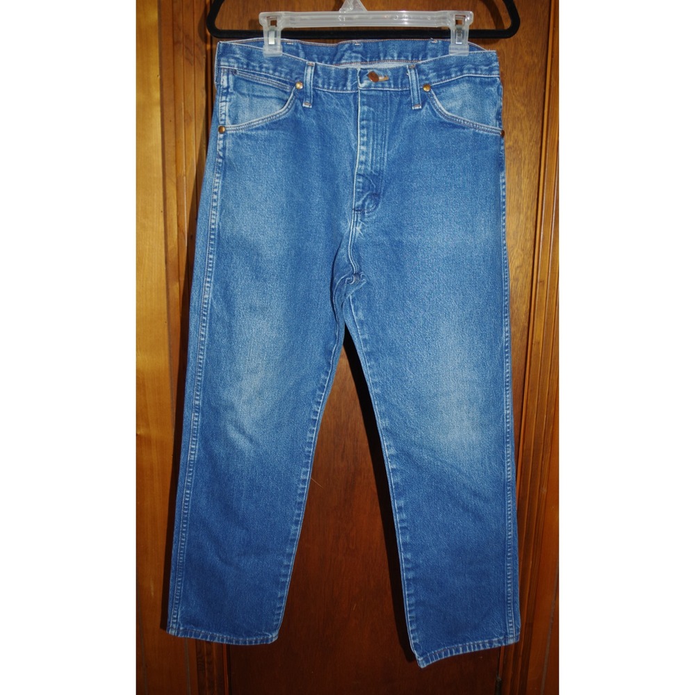 Wrangler Cowboy Cut 13MWZPW Mens Jeans 34x30 Medium Wash Blue Straight Leg Denim